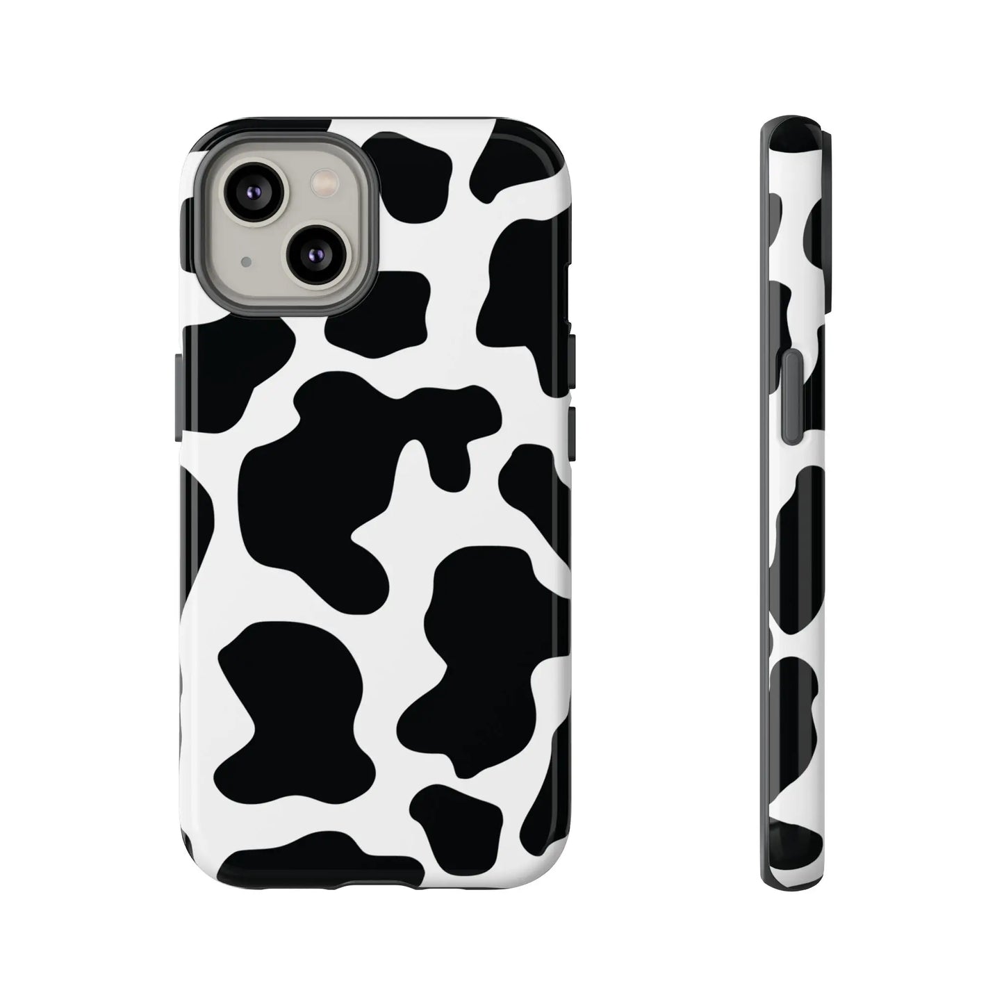 Black cow print phone case with sleek protective design showing the back side of the print phone case cover