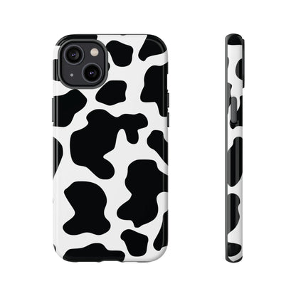Black cow print phone case with sleek protective design showing the back side of the print phone case cover