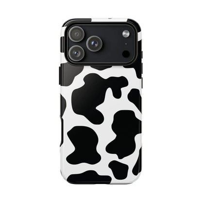 Black cow print phone case with sleek protective design showing the back side of the print phone case cover