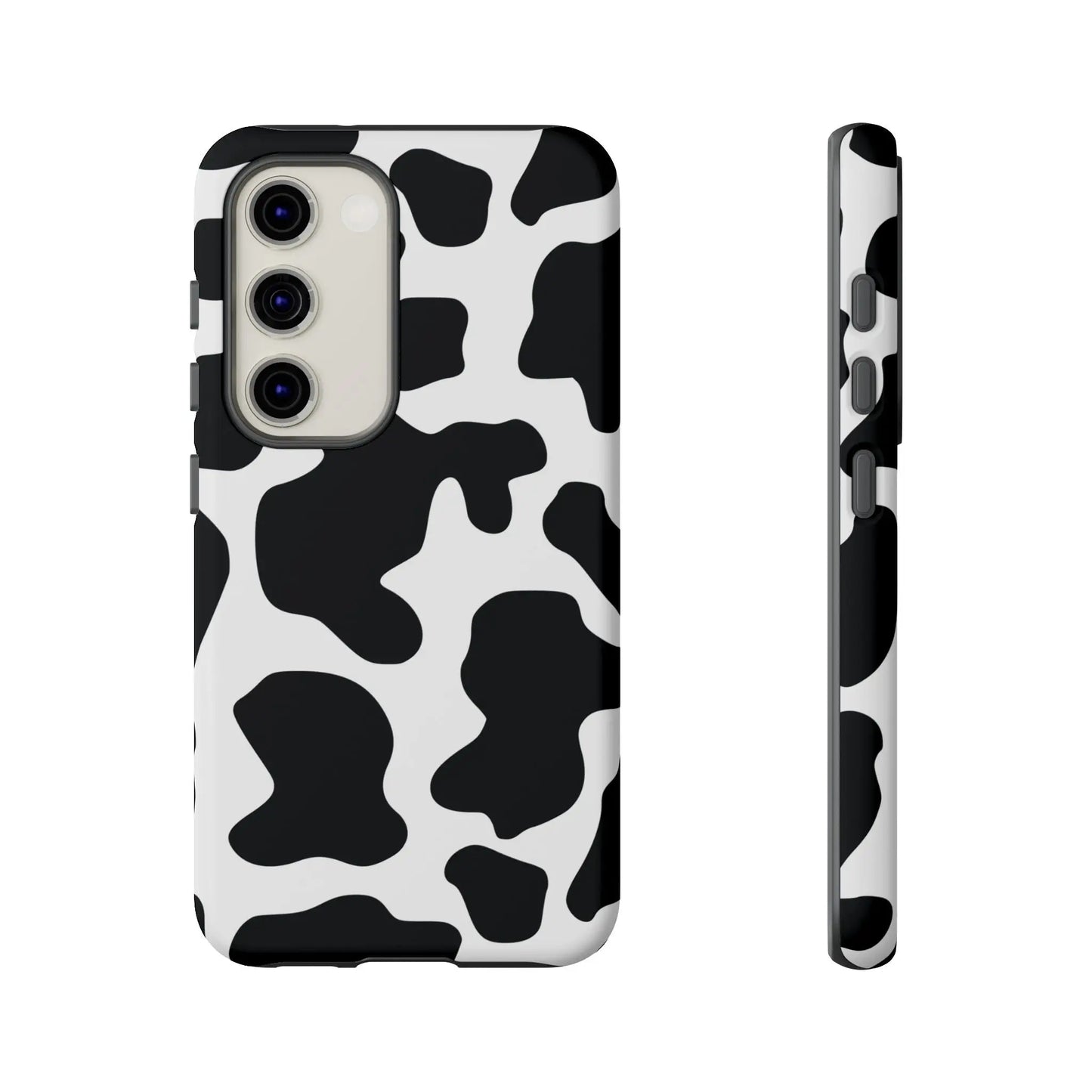 Black cow print phone case featuring a sleek protective design showing the back side of the print phone case