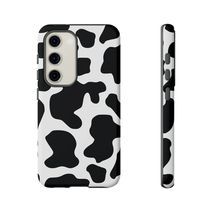 Black cow print phone case featuring a sleek protective design showing the back side of the print phone case