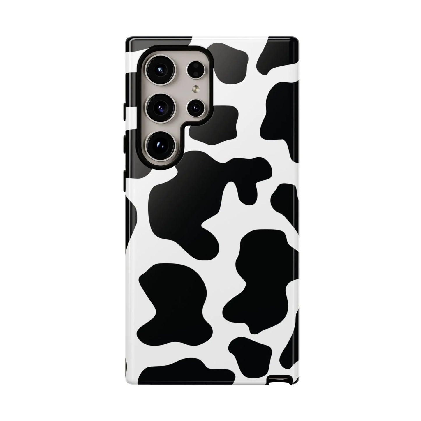 Black cow print phone case showing back side for samsung galaxy s21 ultra protective cover with cow pattern