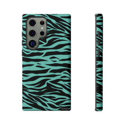 Teal and black zebra-print phone case with sleek protective design featuring wild tiger print pattern for iphone galaxy pixel