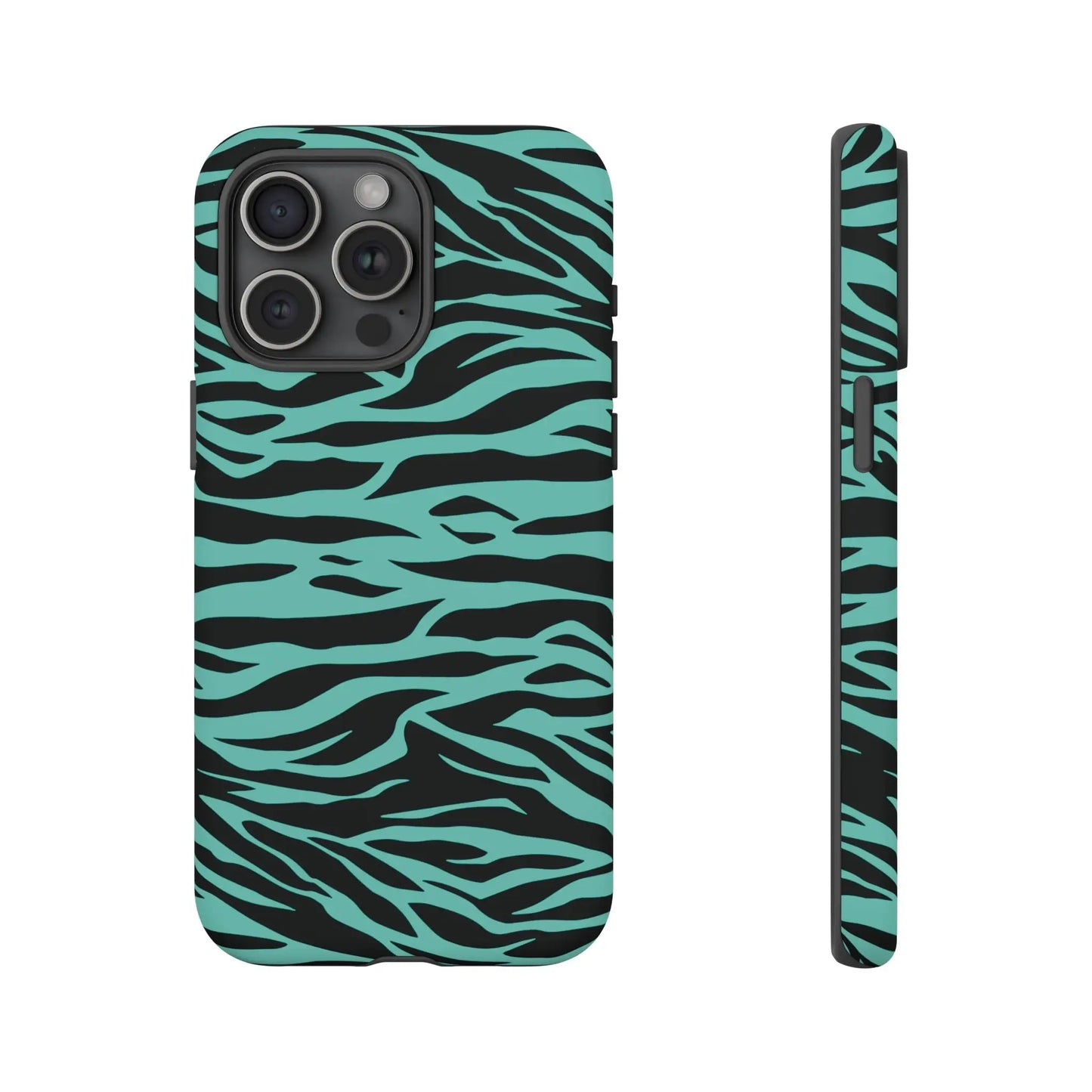 Teal and black zebra-striped phone case with sleek protective design featuring wild tiger print pattern for iphone galaxy pixel backs