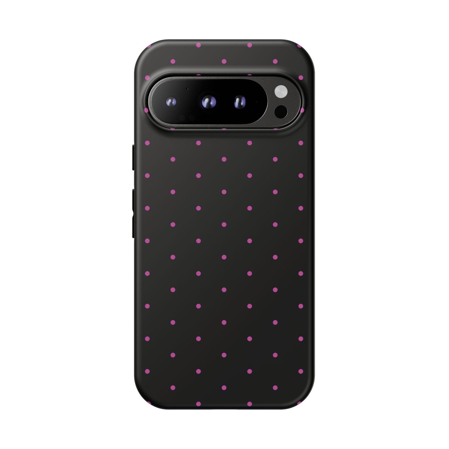 Elegant Pink Dot Black Tough Phone Case Stylish Accessories, - Google Pixel 9 Pro / Matte - Mobile Phone Cases