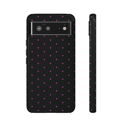 Elegant Pink Dot Black Tough Phone Case Stylish Accessories, - Google Pixel 6 / Glossy - Mobile Phone Cases