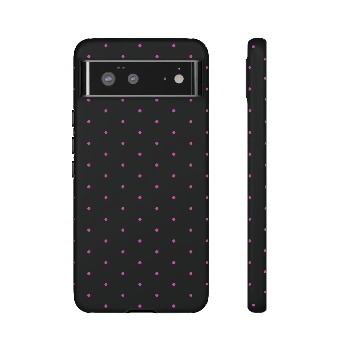 Elegant Pink Dot Black Tough Phone Case Stylish Accessories, - Google Pixel 6 / Matte - Mobile Phone Cases