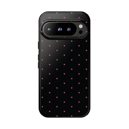 Elegant Pink Dot Black Tough Phone Case Stylish Accessories, - Google Pixel 9 Pro / Glossy - Mobile Phone Cases