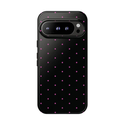 Elegant Pink Dot Black Tough Phone Case Stylish Accessories, - Google Pixel 9 Pro / Glossy - Mobile Phone Cases