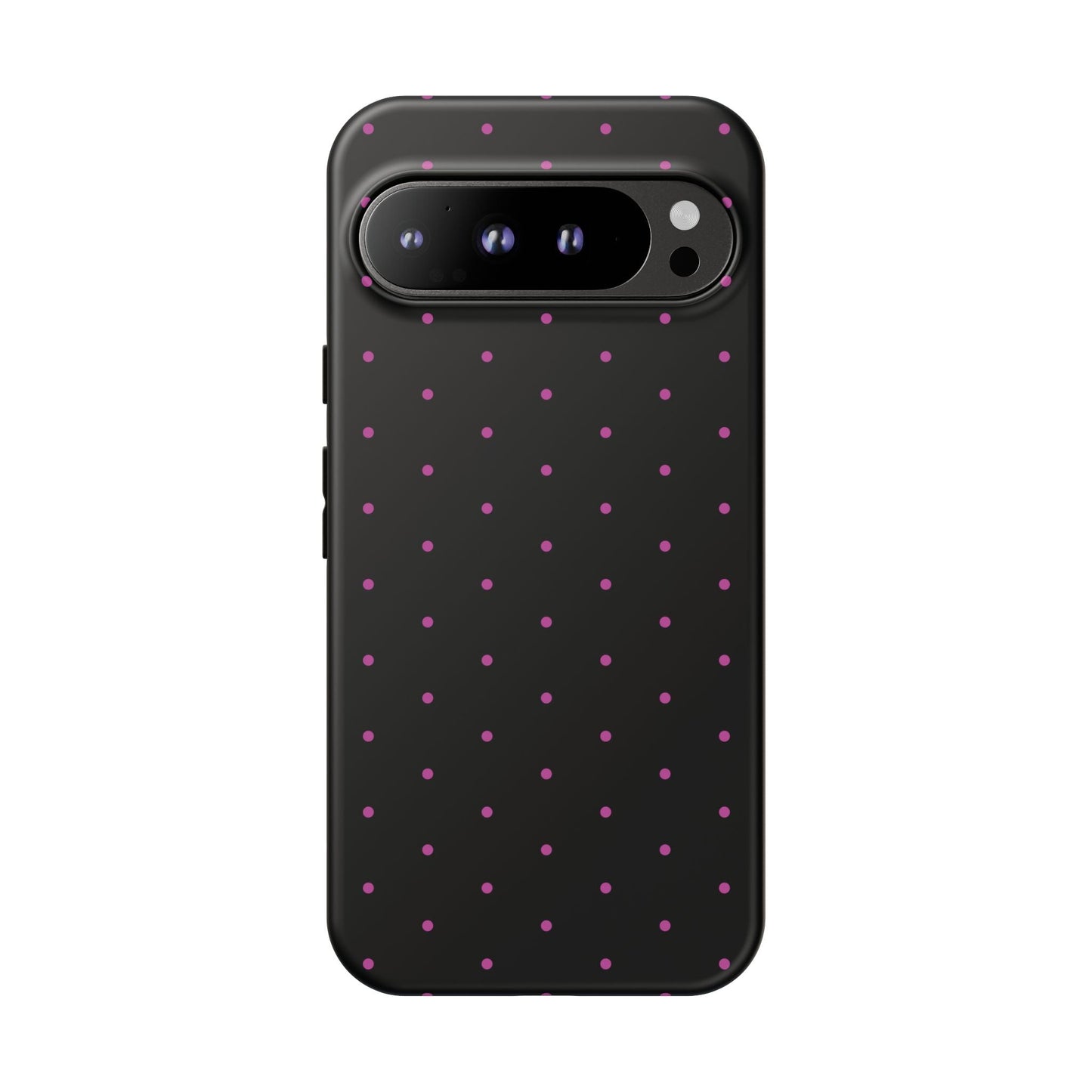 Elegant Pink Dot Black Tough Phone Case Stylish Accessories, - Google Pixel 9 Pro XL / Matte - Mobile Phone Cases