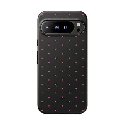 Elegant Pink Dot Black Tough Phone Case Stylish Accessories, - Google Pixel 9 Pro XL / Matte - Mobile Phone Cases