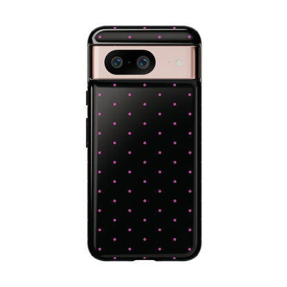 Elegant Pink Dot Black Tough Phone Case Stylish Accessories, - Google Pixel 8 / Glossy - Mobile Phone Cases