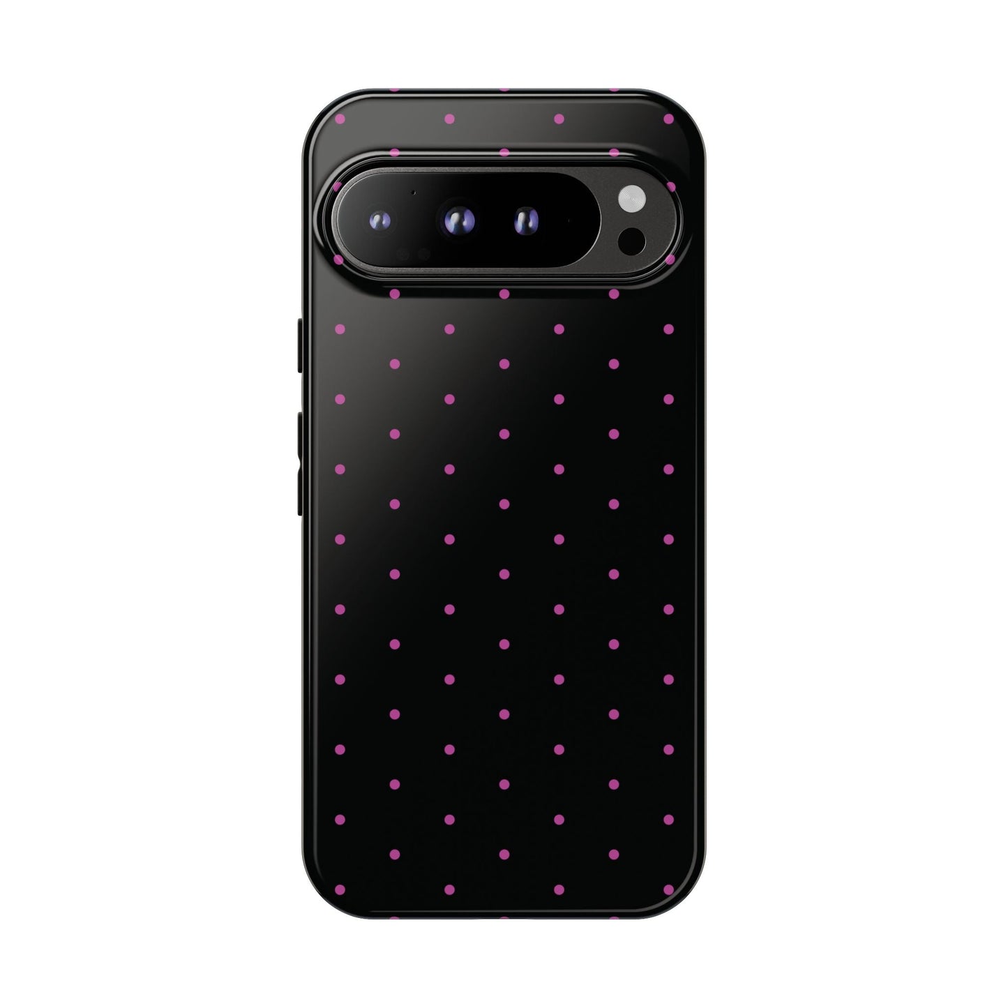 Elegant Pink Dot Black Tough Phone Case Stylish Accessories, - Google Pixel 9 Pro XL / Glossy - Mobile Phone Cases