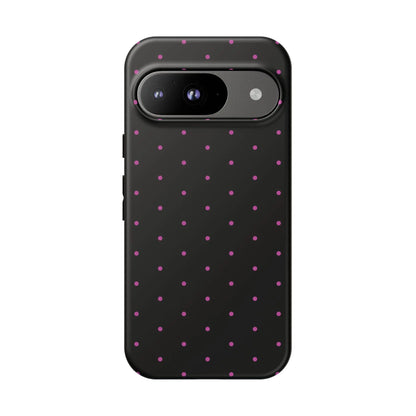 Elegant Pink Dot Black Tough Phone Case Stylish Accessories, - Google Pixel 9 / Matte - Mobile Phone Cases