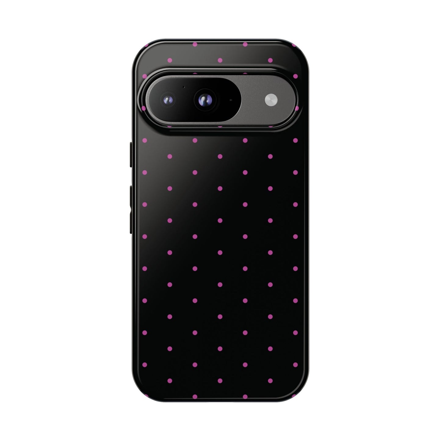 Elegant Pink Dot Black Tough Phone Case Stylish Accessories, - Google Pixel 9 / Glossy - Mobile Phone Cases