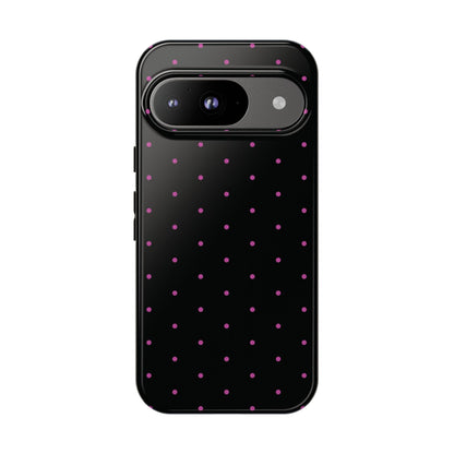 Elegant Pink Dot Black Tough Phone Case Stylish Accessories, - Google Pixel 9 / Glossy - Mobile Phone Cases