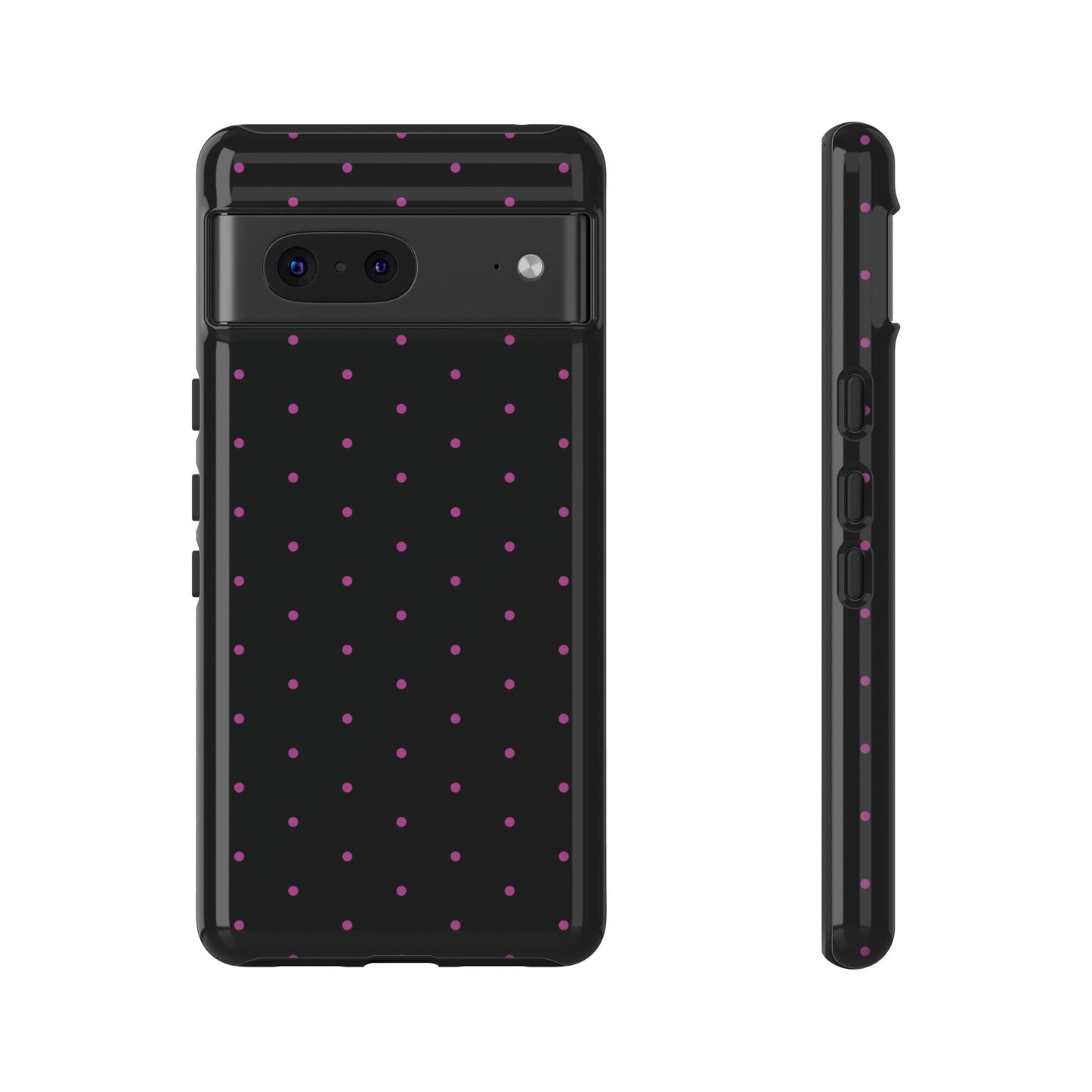 Elegant Pink Dot Black Tough Phone Case Stylish Accessories, - Google Pixel 7 / Glossy - Mobile Phone Cases