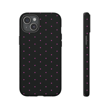 Elegant Pink Dot Black Tough Phone Case Stylish Accessories, - iPhone 15 Plus / Matte - Mobile Phone Cases