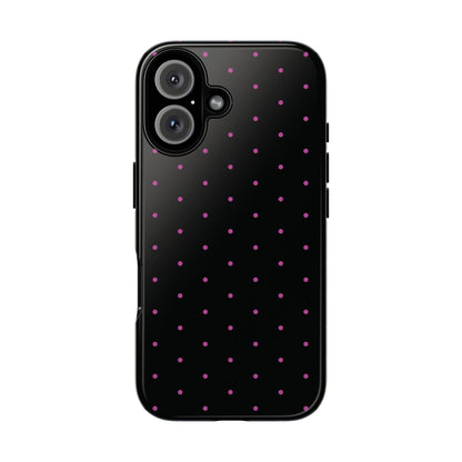 Elegant Pink Dot Black Tough Phone Case Stylish Accessories, - iPhone 16 / Glossy - Mobile Phone Cases