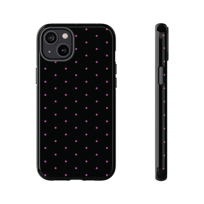 Elegant Pink Dot Black Tough Phone Case Stylish Accessories, - iPhone 14 Plus / Glossy - Mobile Phone Cases