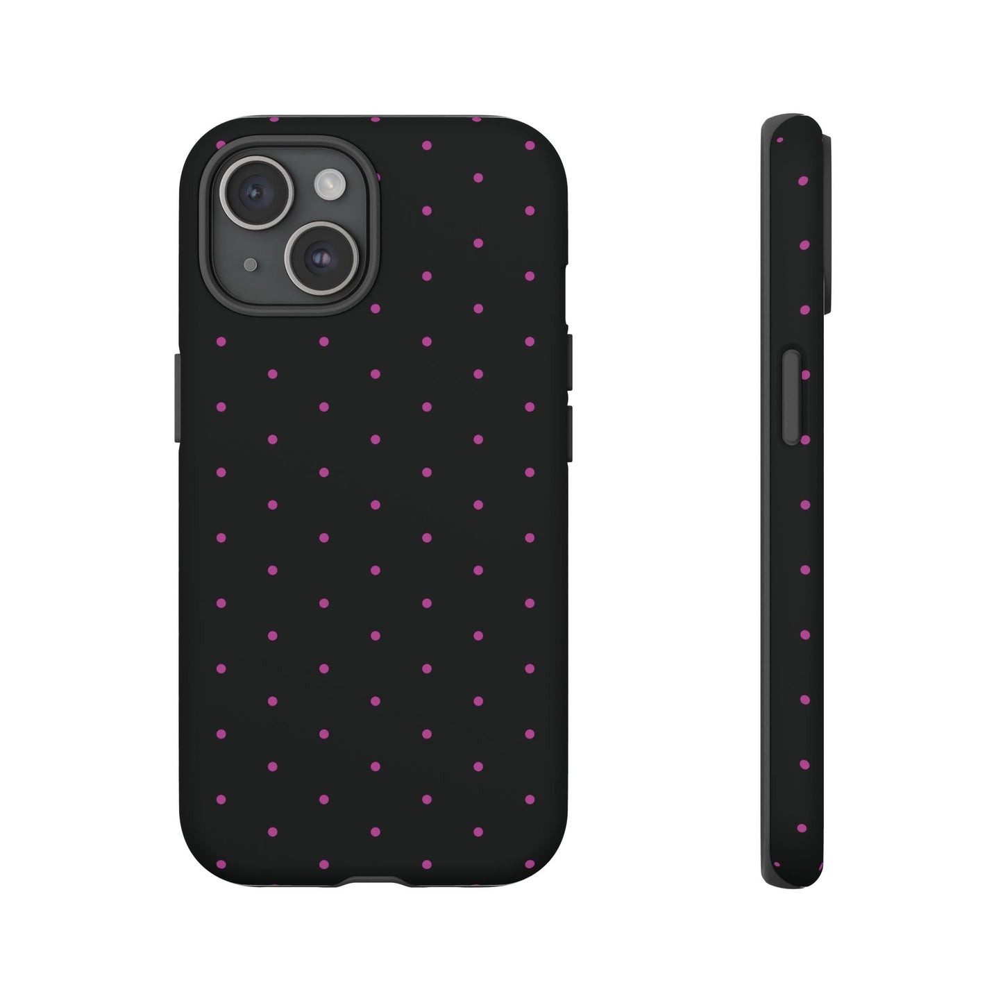 Elegant Pink Dot Black Tough Phone Case Stylish Accessories, - iPhone 15 / Matte - Mobile Phone Cases