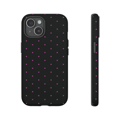Elegant Pink Dot Black Tough Phone Case Stylish Accessories, - iPhone 15 / Matte - Mobile Phone Cases