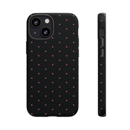 Elegant Pink Dot Black Tough Phone Case Stylish Accessories, - iPhone 13 Mini / Matte - Mobile Phone Cases