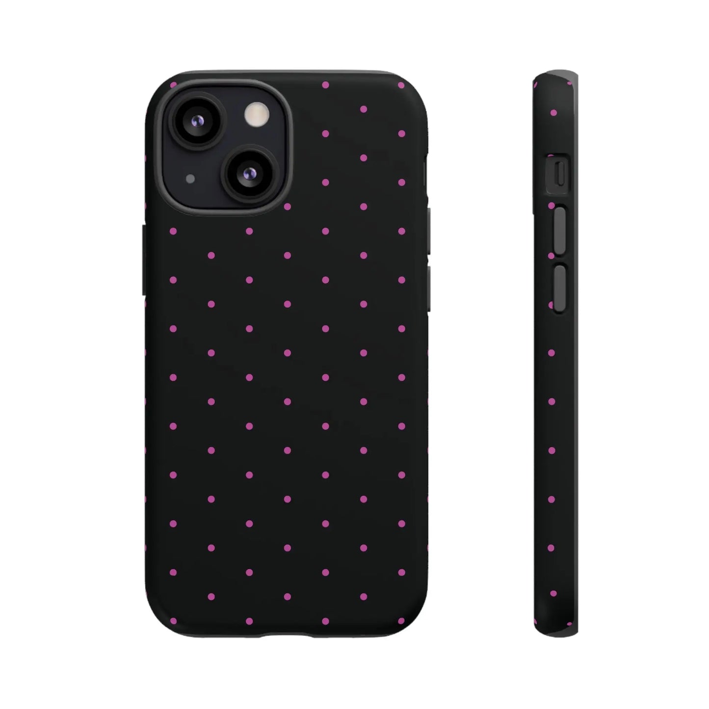 Elegant Pink Dot Black Tough Phone Case Stylish Accessories, - iPhone 13 Mini / Matte - Mobile Phone Cases