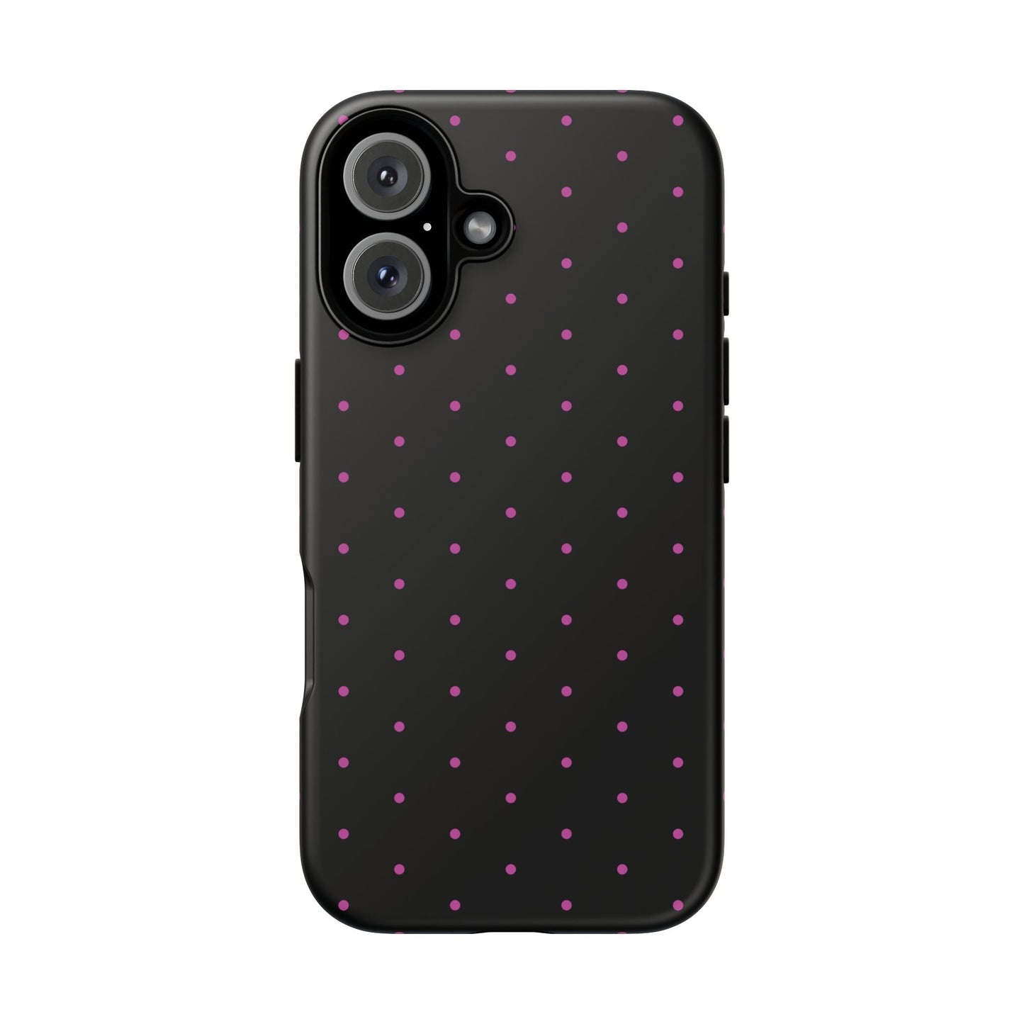 Elegant Pink Dot Black Tough Phone Case Stylish Accessories, - iPhone 16 / Matte - Mobile Phone Cases