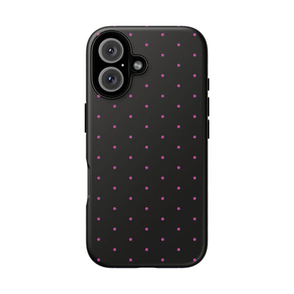 Elegant Pink Dot Black Tough Phone Case Stylish Accessories, - iPhone 16 / Matte - Mobile Phone Cases