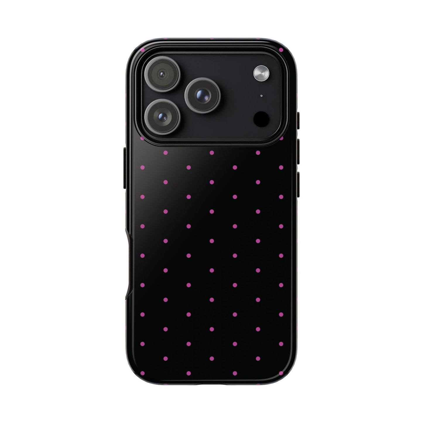 Elegant Pink Dot Black Tough Phone Case Stylish Accessories, - iPhone 17 Pro / Glossy - Mobile Phone Cases