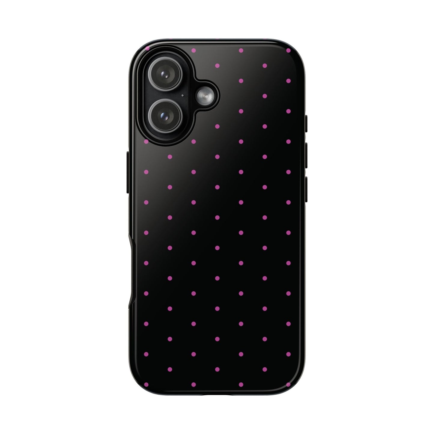 Elegant Pink Dot Black Tough Phone Case Stylish Accessories, - iPhone 17 / Glossy - Mobile Phone Cases