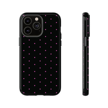 Elegant Pink Dot Black Tough Phone Case Stylish Accessories, - iPhone 14 Pro Max / Glossy - Mobile Phone Cases