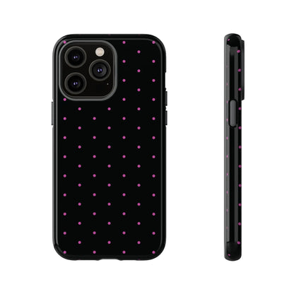 Elegant Pink Dot Black Tough Phone Case Stylish Accessories, - iPhone 14 Pro Max / Glossy - Mobile Phone Cases