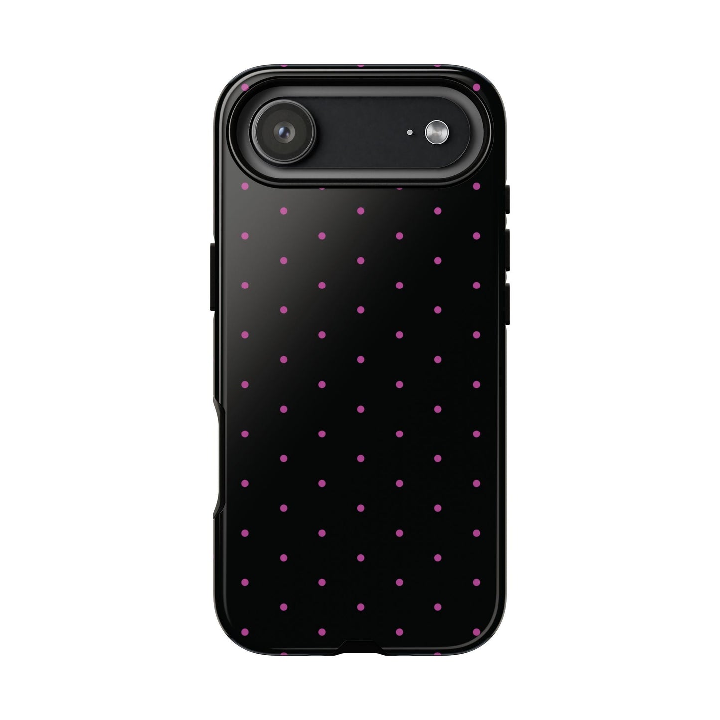 Elegant Pink Dot Black Tough Phone Case Stylish Accessories, - iPhone 17 Air / Glossy - Mobile Phone Cases