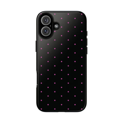 Elegant Pink Dot Black Tough Phone Case Stylish Accessories, - iPhone 16 Plus / Glossy - Mobile Phone Cases