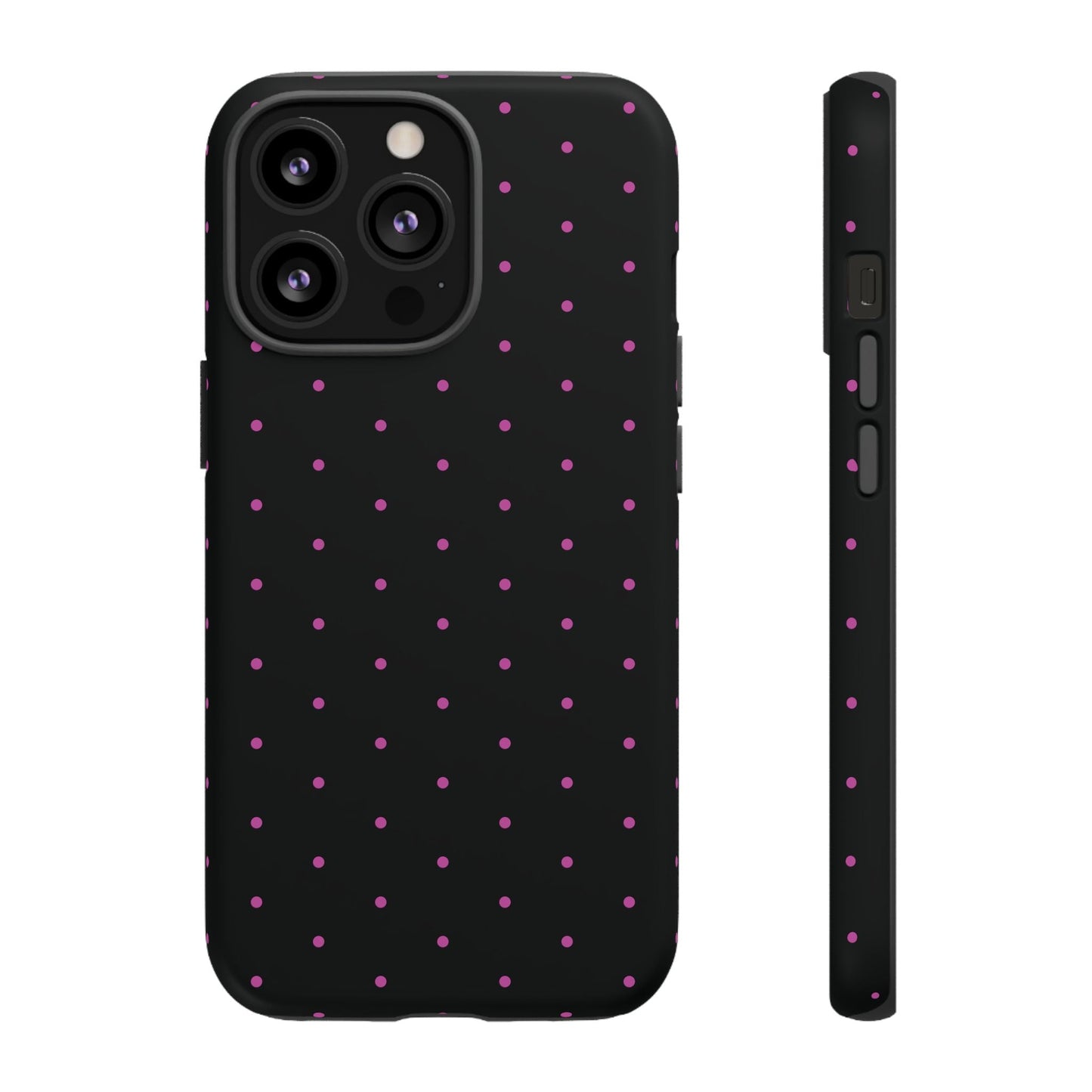 Elegant Pink Dot Black Tough Phone Case Stylish Accessories, - iPhone 13 Pro / Matte - Mobile Phone Cases