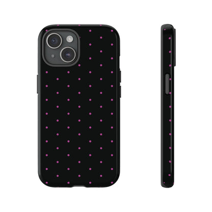 Elegant Pink Dot Black Tough Phone Case Stylish Accessories, - iPhone 15 / Glossy - Mobile Phone Cases