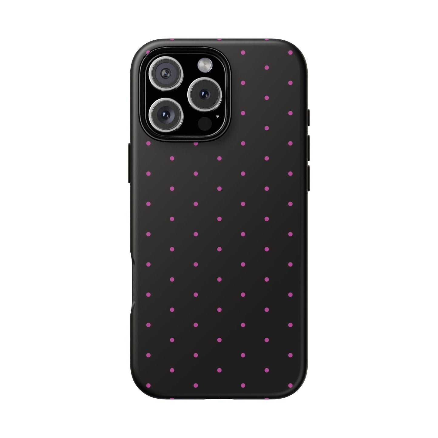 Elegant Pink Dot Black Tough Phone Case Stylish Accessories, - iPhone 16 Pro Max / Matte - Mobile Phone Cases
