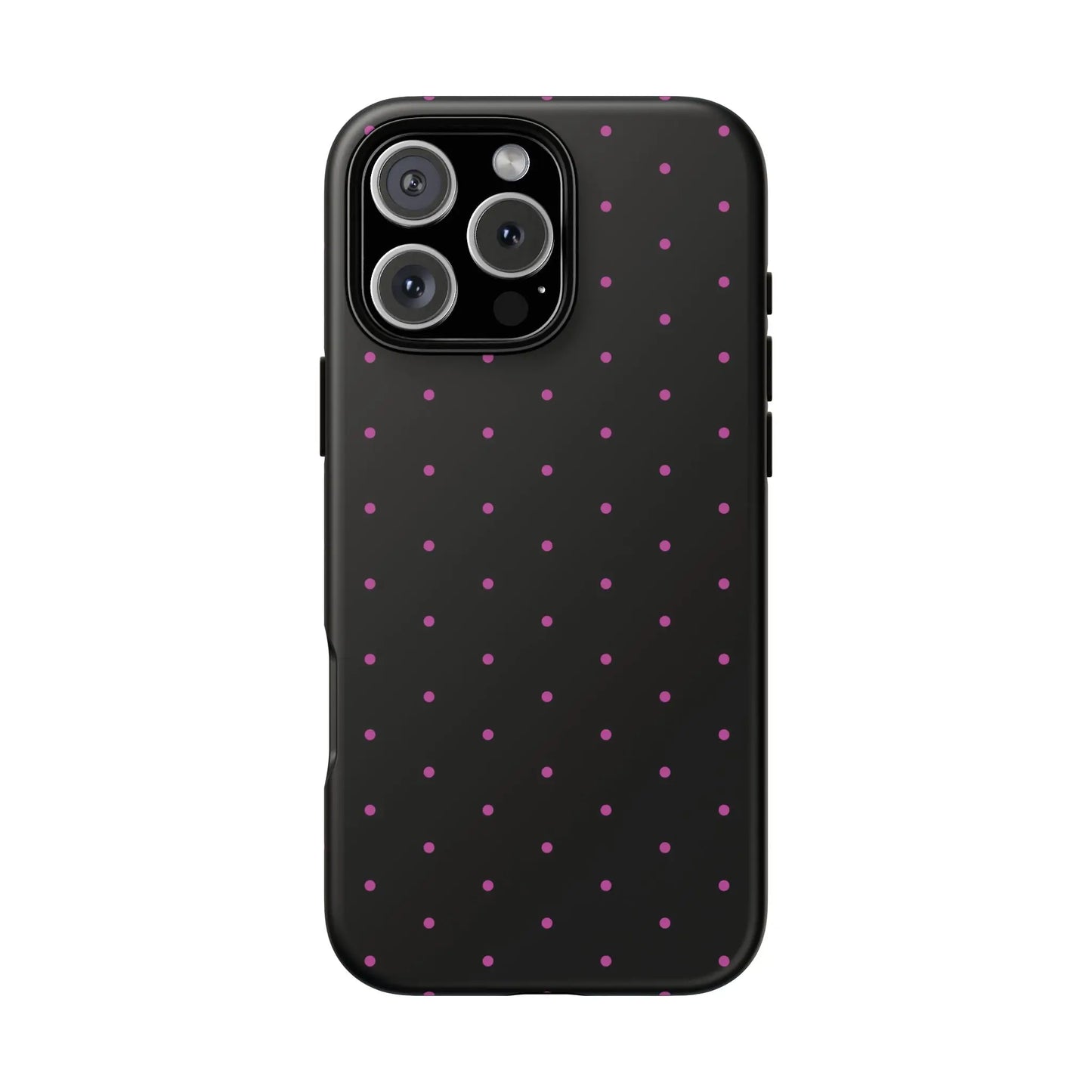 Elegant Pink Dot Black Tough Phone Case Stylish Accessories, - iPhone 16 Pro Max / Matte - Mobile Phone Cases