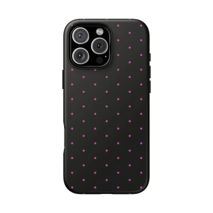 Elegant Pink Dot Black Tough Phone Case Stylish Accessories, - iPhone 16 Pro Max / Matte - Mobile Phone Cases