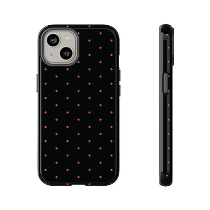 Elegant Pink Dot Black Tough Phone Case Stylish Accessories, - iPhone 14 / Glossy - Mobile Phone Cases
