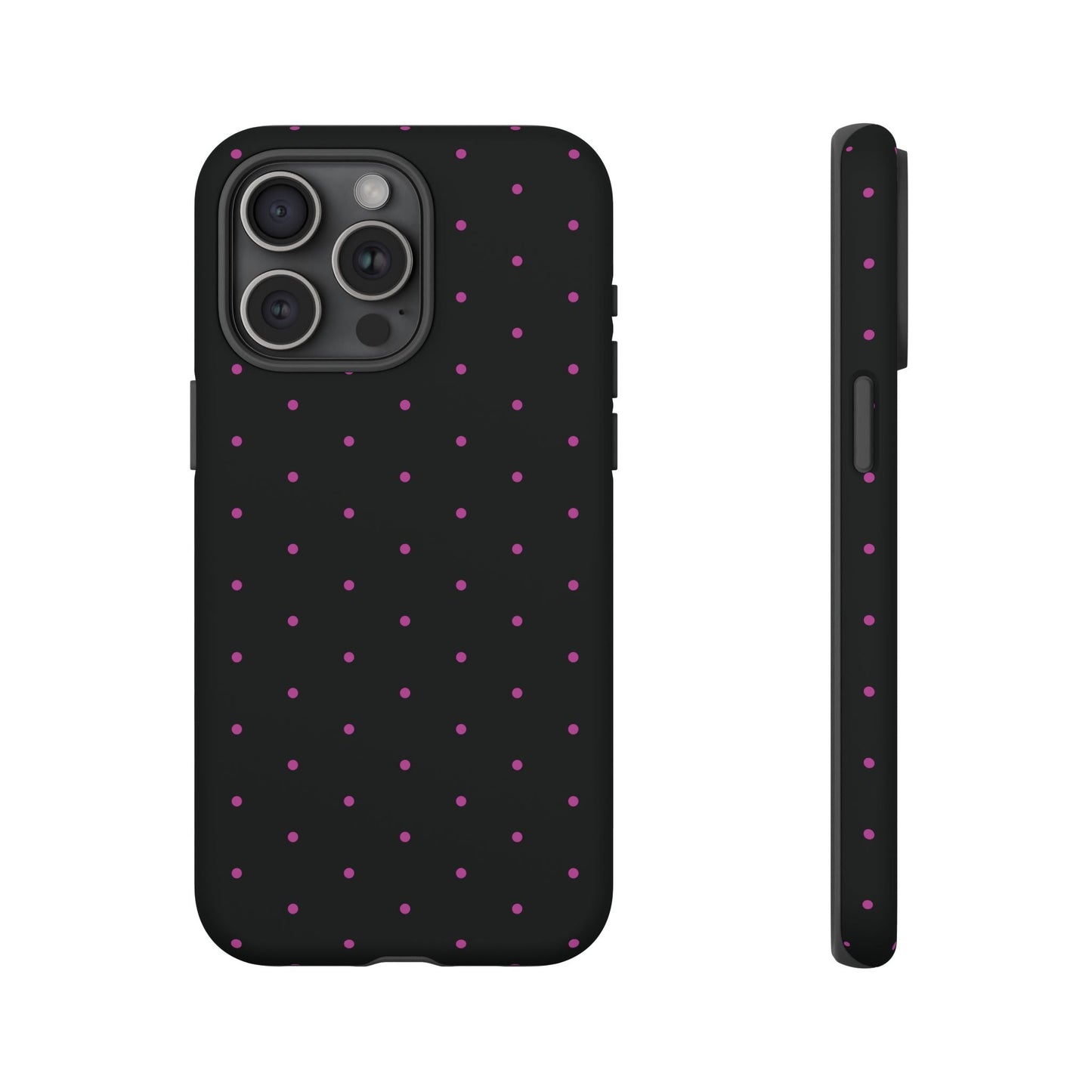 Elegant Pink Dot Black Tough Phone Case Stylish Accessories, - iPhone 15 Pro Max / Matte - Mobile Phone Cases