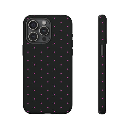 Elegant Pink Dot Black Tough Phone Case Stylish Accessories, - iPhone 15 Pro Max / Matte - Mobile Phone Cases