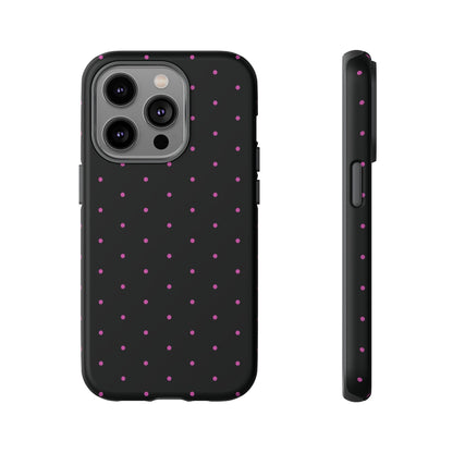 Elegant Pink Dot Black Tough Phone Case Stylish Accessories, - iPhone 14 Pro / Matte - Mobile Phone Cases