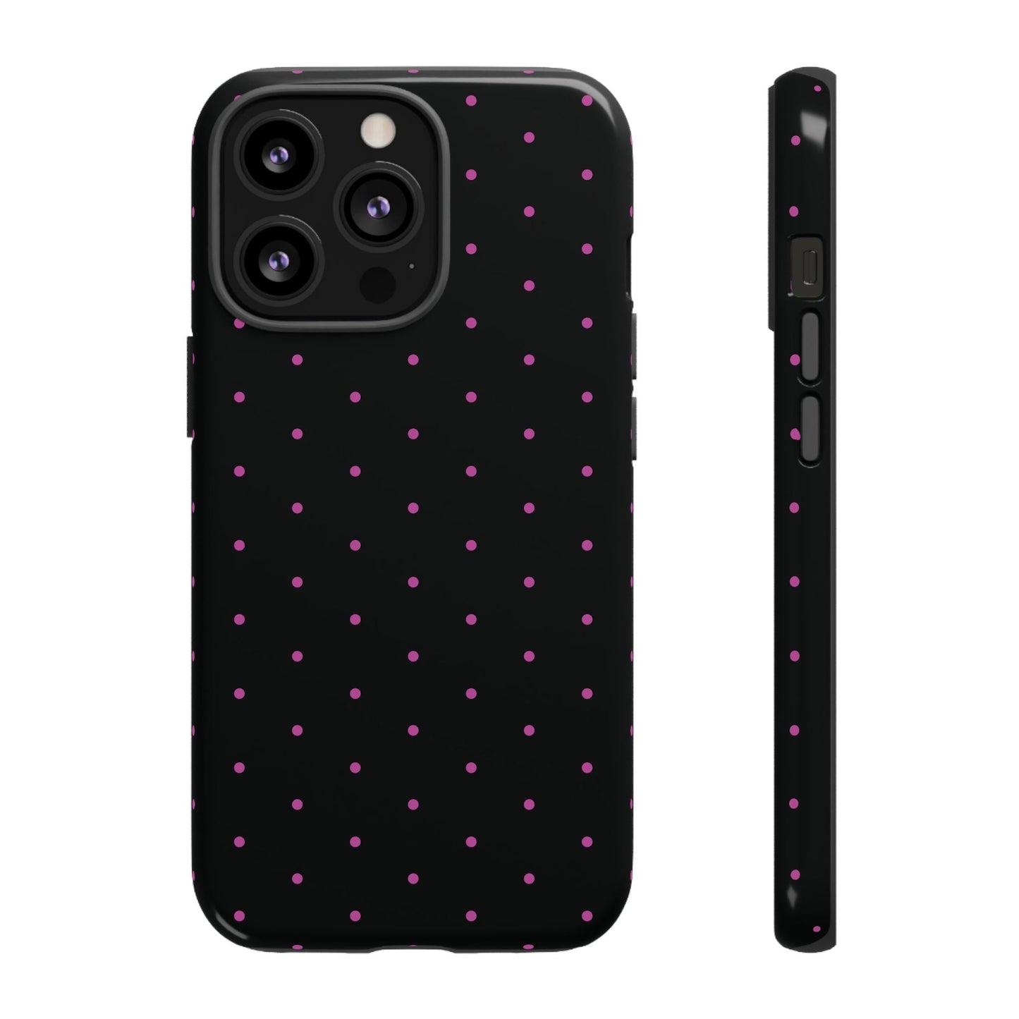 Elegant Pink Dot Black Tough Phone Case Stylish Accessories, - iPhone 13 Pro / Glossy - Mobile Phone Cases