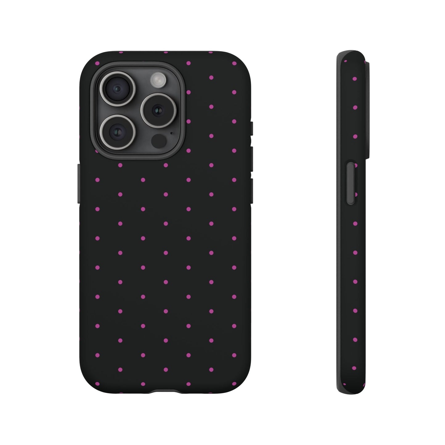 Elegant Pink Dot Black Tough Phone Case Stylish Accessories, - iPhone 15 Pro / Matte - Mobile Phone Cases