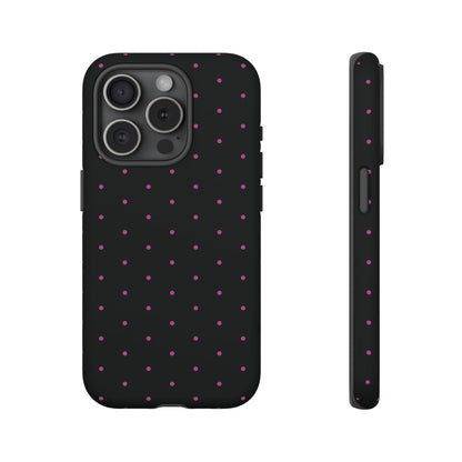Elegant Pink Dot Black Tough Phone Case Stylish Accessories, - iPhone 15 Pro / Matte - Mobile Phone Cases