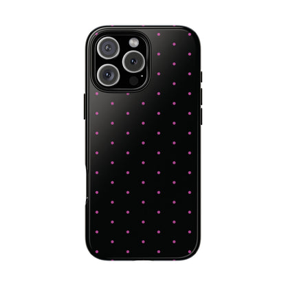 Elegant Pink Dot Black Tough Phone Case Stylish Accessories, - iPhone 16 Pro Max / Glossy - Mobile Phone Cases