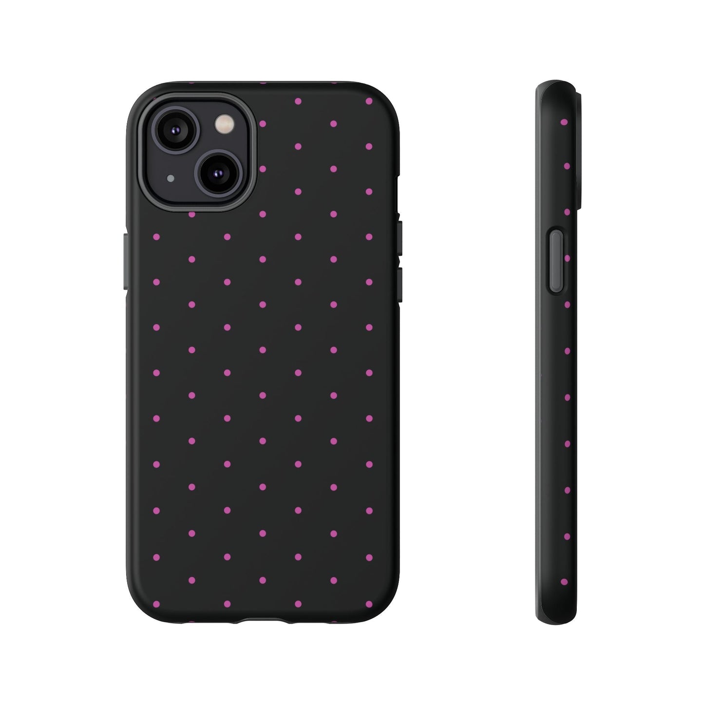 Elegant Pink Dot Black Tough Phone Case Stylish Accessories, - iPhone 14 Plus / Matte - Mobile Phone Cases